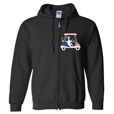 Golfing Beer Drinker | USA American Flag Golf Cart Gift Full Zip Hoodie