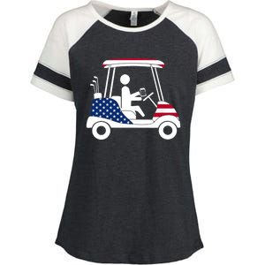 Golfing Beer Drinker | USA American Flag Golf Cart Gift Enza Ladies Jersey Colorblock Tee