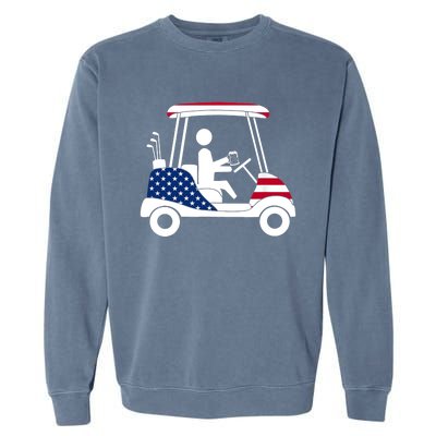 Golfing Beer Drinker | USA American Flag Golf Cart Gift Garment-Dyed Sweatshirt