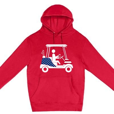 Golfing Beer Drinker | USA American Flag Golf Cart Gift Premium Pullover Hoodie