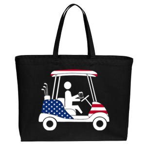 Golfing Beer Drinker | USA American Flag Golf Cart Gift Cotton Canvas Jumbo Tote