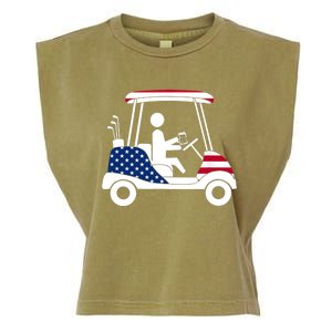 Golfing Beer Drinker | USA American Flag Golf Cart Gift Garment-Dyed Women's Muscle Tee