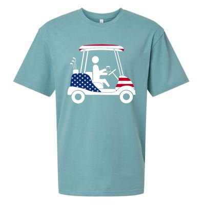 Golfing Beer Drinker | USA American Flag Golf Cart Gift Sueded Cloud Jersey T-Shirt