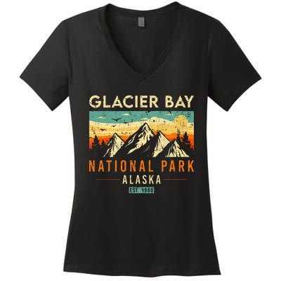 Glacier Bay Est. 1980 Retro Alaska National Park Women's V-Neck T-Shirt