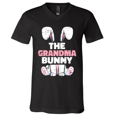 Grandma Bunny Easter Family Matching Funny Spring V-Neck T-Shirt