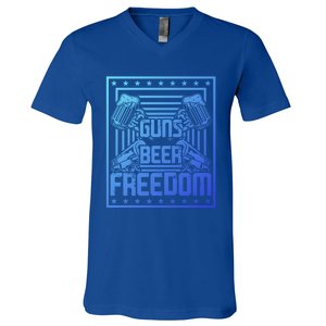 Guns Beer Freedom Happy 4Th Of July Funny Gift V-Neck T-Shirt