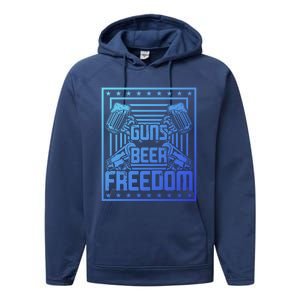 Guns Beer Freedom Happy 4Th Of July Funny Gift Performance Fleece Hoodie