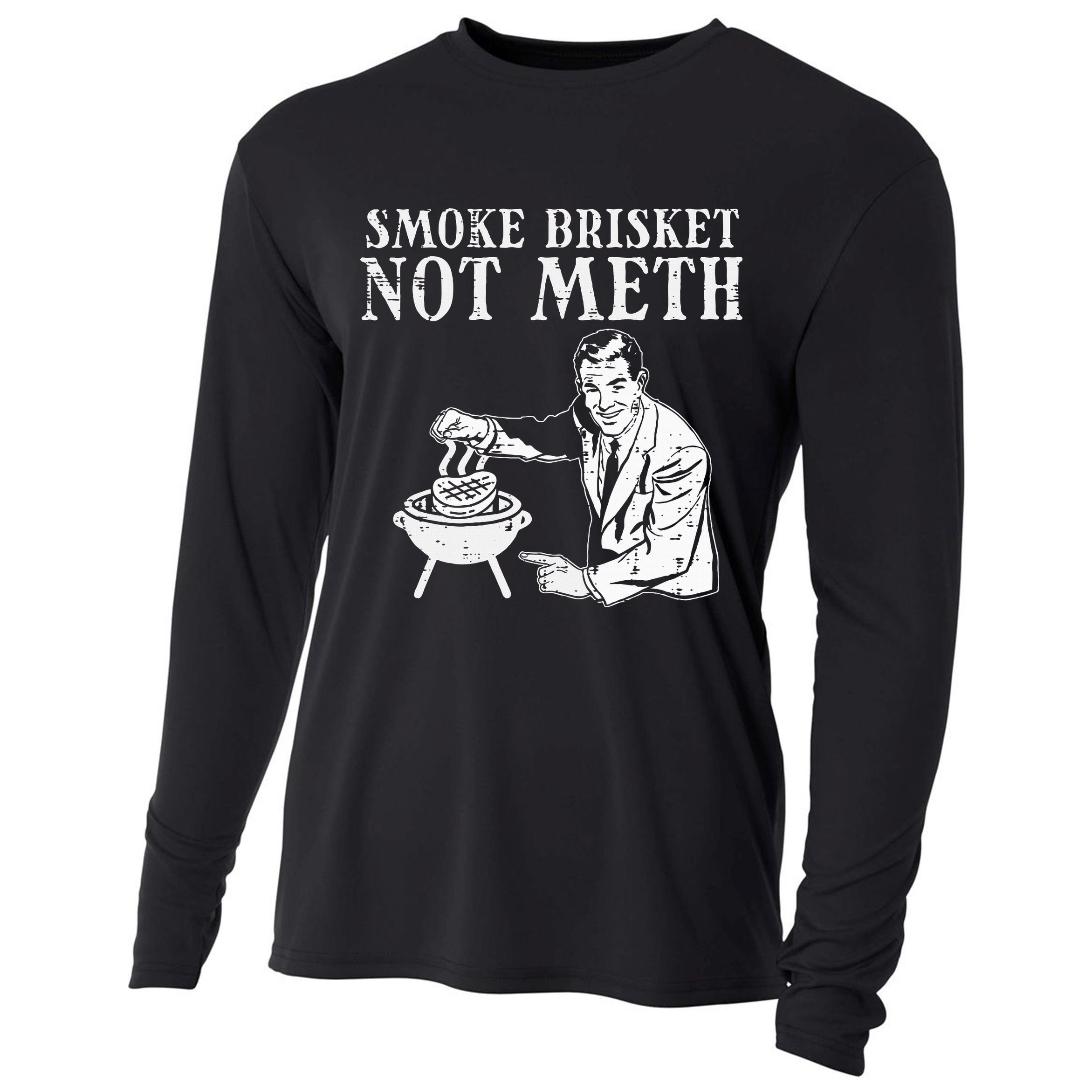 Grill Brisket Fun Bbq Barbecue Meat Grilling Master Dad Cooling Performance Long Sleeve Crew