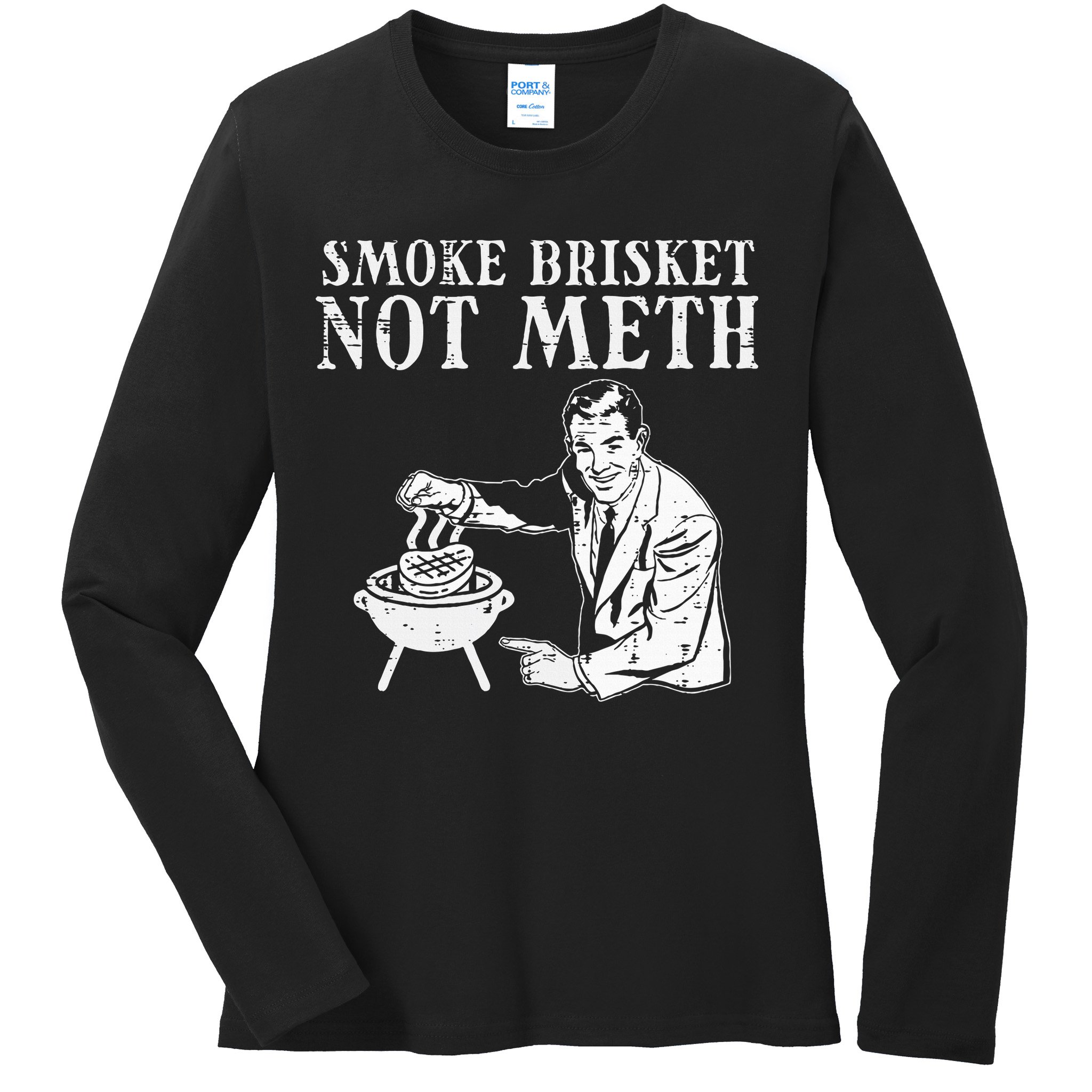 Grill Brisket Fun Bbq Barbecue Meat Grilling Master Dad Ladies Long Sleeve Shirt