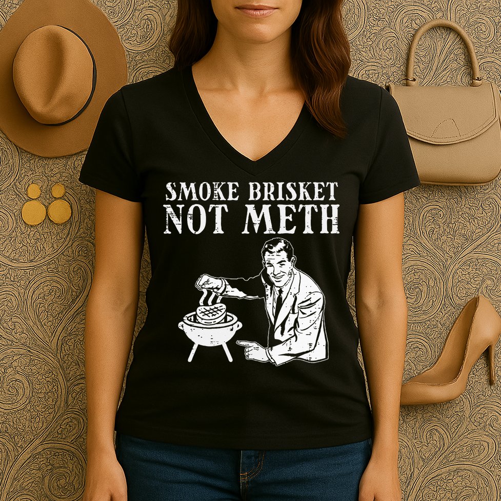 Grill Brisket Fun Bbq Barbecue Meat Grilling Master Dad Women's V-Neck T-Shirt