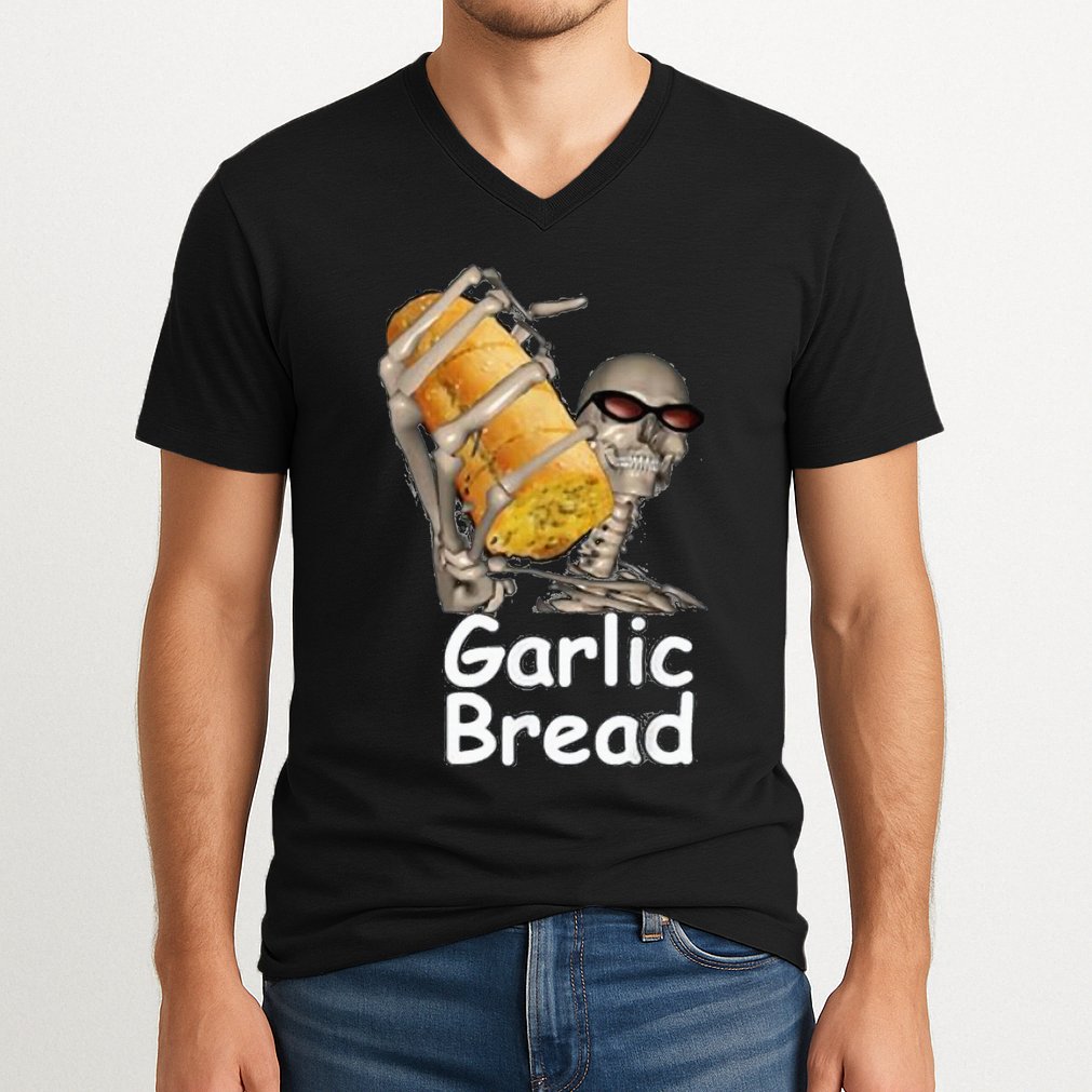 Garlic Bread Funny Skeleton V-Neck T-Shirt