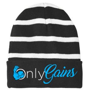 Gym Bodybuilder Fitness Lovers | Only Gainz Only Gains Striped Beanie with Solid Band