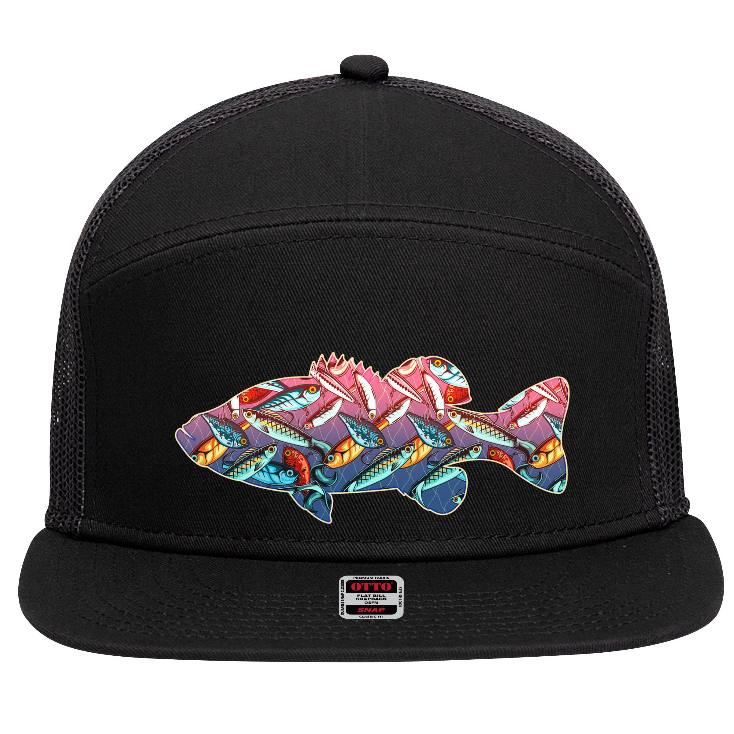 Go Base Fish Fishing Lures Pattern 7 Panel Mesh Trucker Snapback Hat