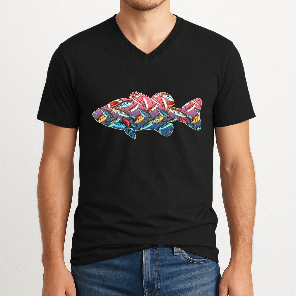 Go Base Fish Fishing Lures Pattern V-Neck T-Shirt