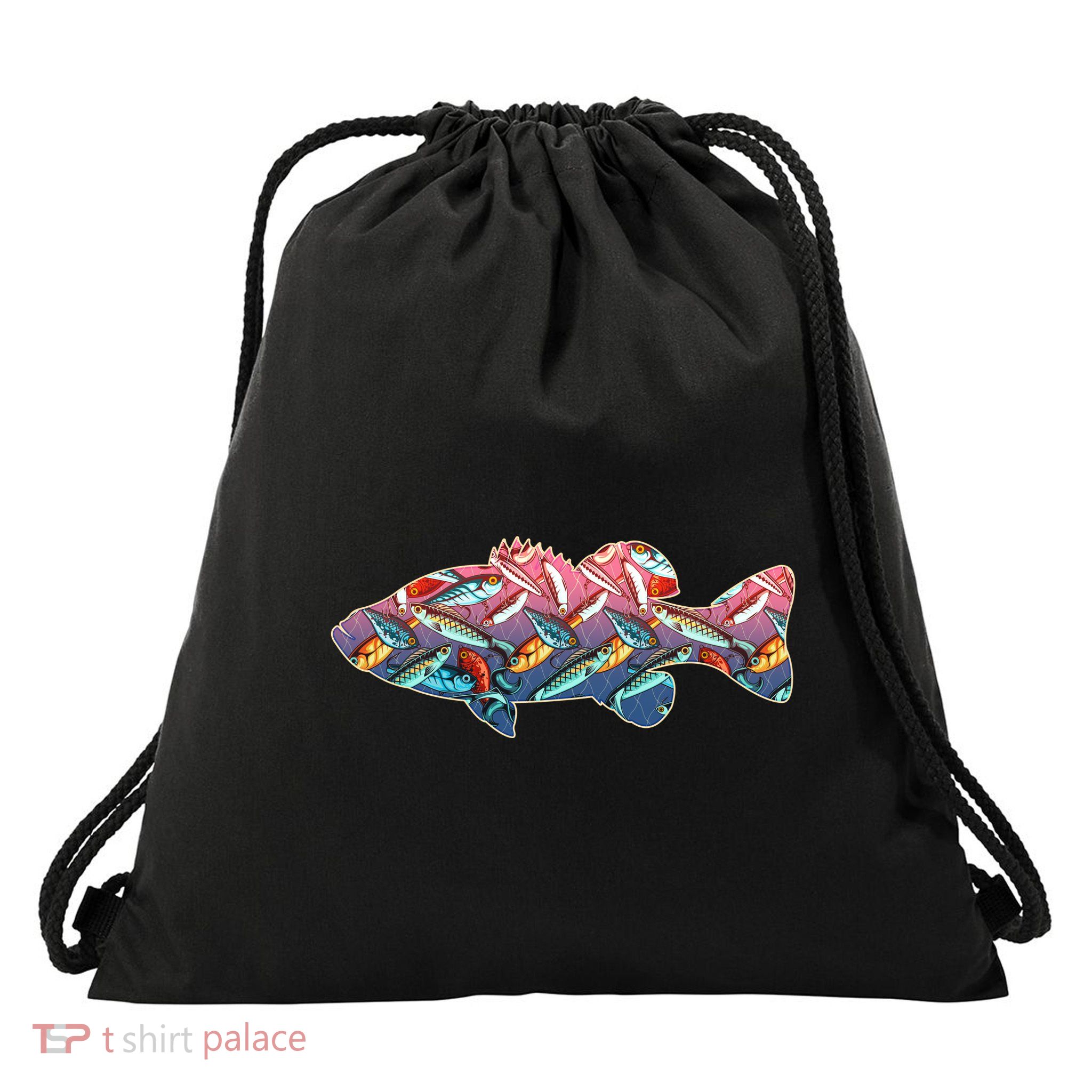 Go Base Fish Fishing Lures Pattern Drawstring Bag