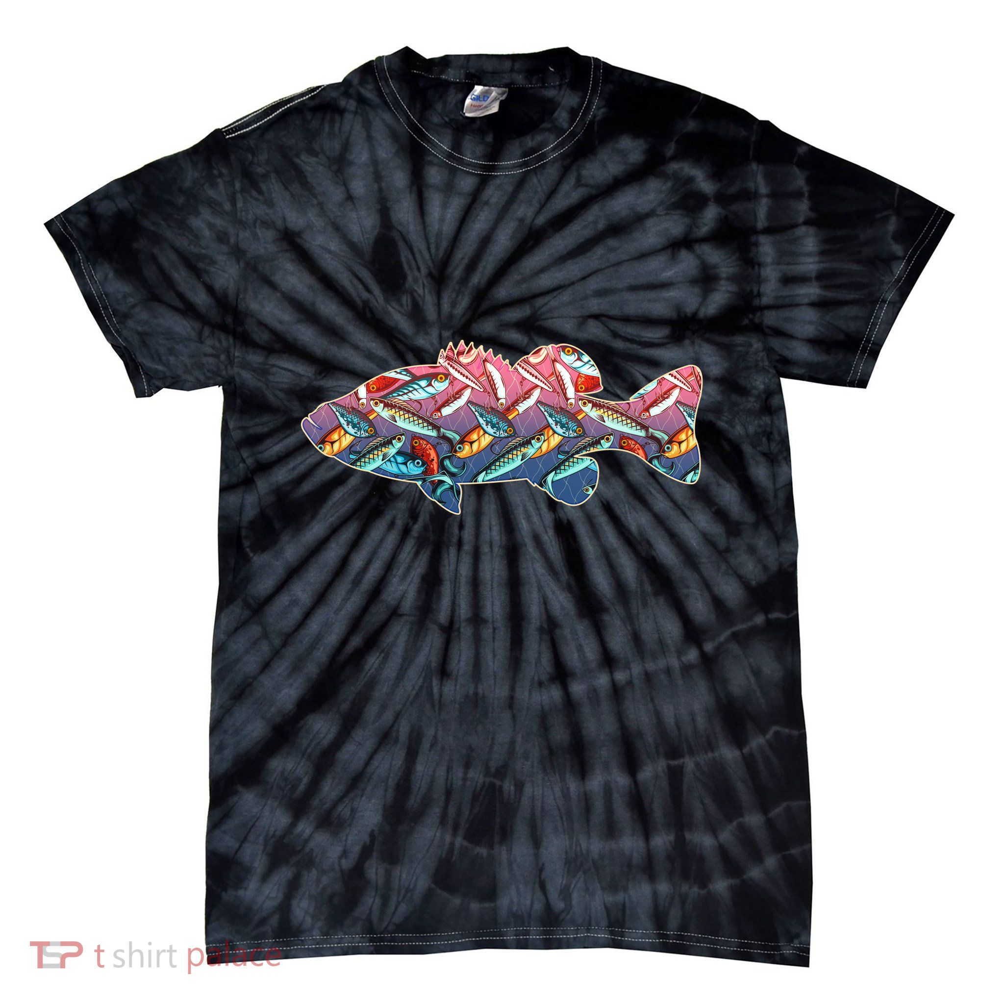 Go Base Fish Fishing Lures Pattern Tie-Dye T-Shirt