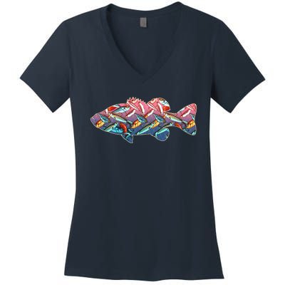 Go Base Fish Fishing Lures Pattern Women's V-Neck T-Shirt