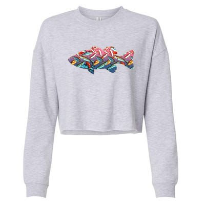 Go Base Fish Fishing Lures Pattern Cropped Pullover Crew