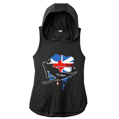 Great Britain Flag Skier British Alpine Skiing Ladies PosiCharge Tri-Blend Wicking Draft Hoodie Tank