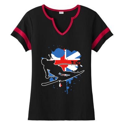 Great Britain Flag Skier British Alpine Skiing Ladies Halftime Notch Neck Tee