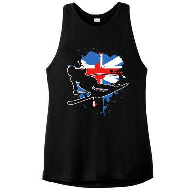 Great Britain Flag Skier British Alpine Skiing Ladies PosiCharge Tri-Blend Wicking Tank