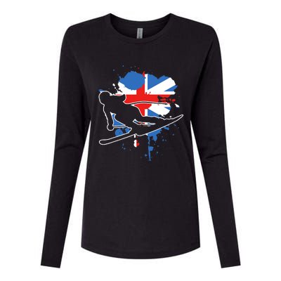 Great Britain Flag Skier British Alpine Skiing Womens Cotton Relaxed Long Sleeve T-Shirt