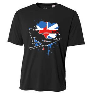 Great Britain Flag Skier British Alpine Skiing Cooling Performance Crew T-Shirt