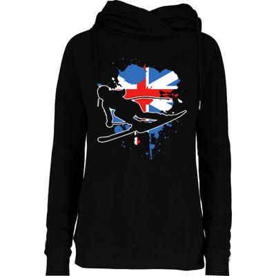 Great Britain Flag Skier British Alpine Skiing Womens Funnel Neck Pullover Hood