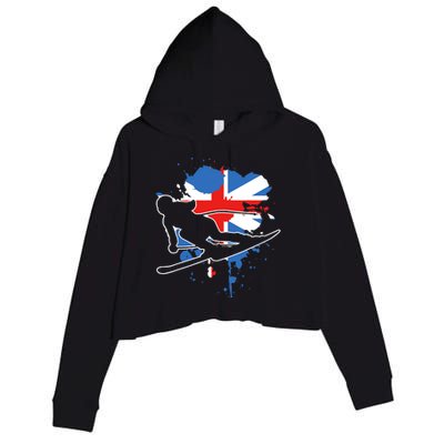 Great Britain Flag Skier British Alpine Skiing Crop Fleece Hoodie