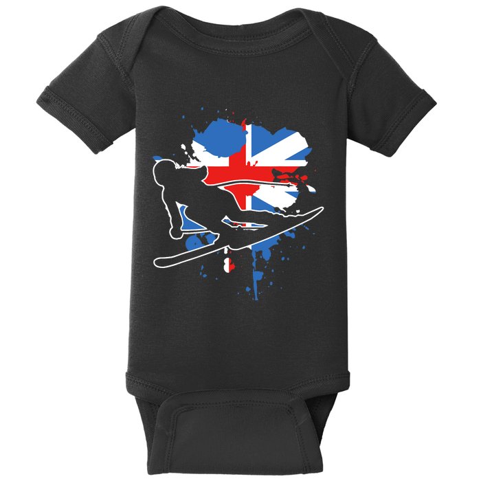 Great Britain Flag Skier British Alpine Skiing Baby Bodysuit