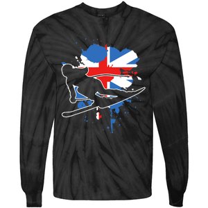 Great Britain Flag Skier British Alpine Skiing Tie-Dye Long Sleeve Shirt