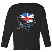 Great Britain Flag Skier British Alpine Skiing Toddler Long Sleeve Shirt