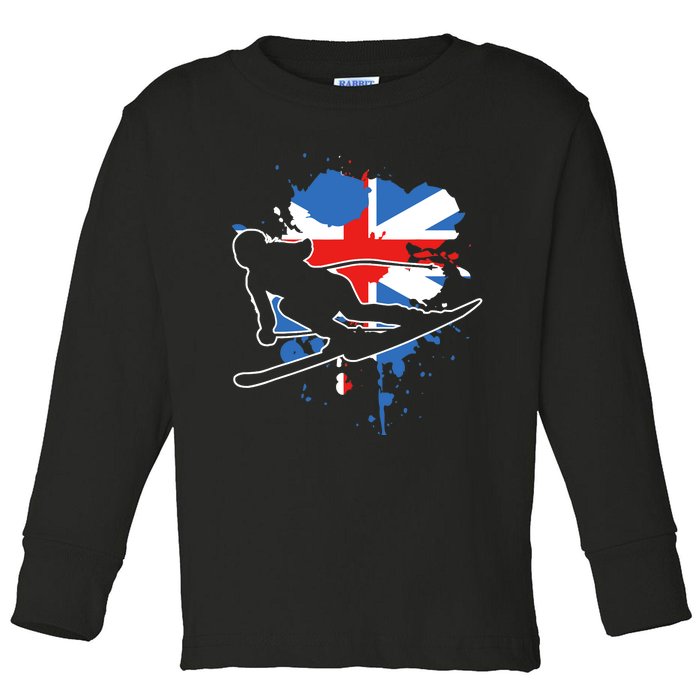 Great Britain Flag Skier British Alpine Skiing Toddler Long Sleeve Shirt