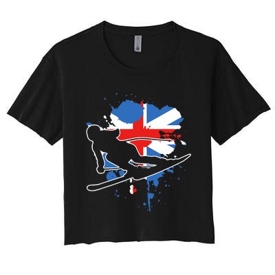 Great Britain Flag Skier British Alpine Skiing Women's Crop Top Tee