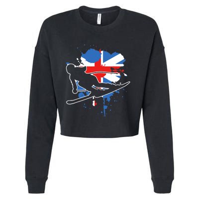 Great Britain Flag Skier British Alpine Skiing Cropped Pullover Crew