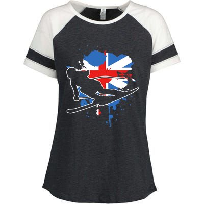 Great Britain Flag Skier British Alpine Skiing Enza Ladies Jersey Colorblock Tee