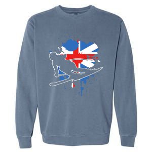 Great Britain Flag Skier British Alpine Skiing Garment-Dyed Sweatshirt