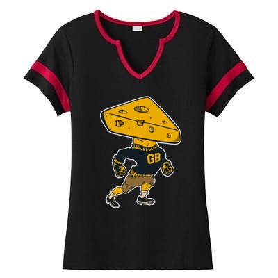 Green Bay Football Mascot Cheese Man Ladies Halftime Notch Neck Tee