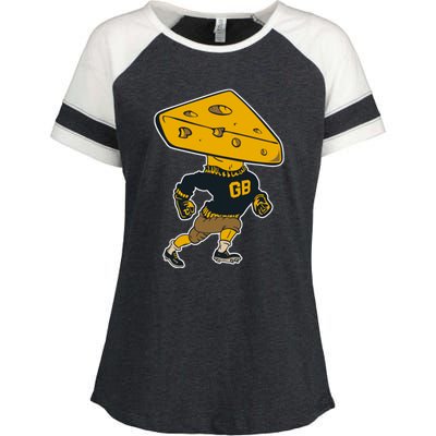 Green Bay Football Mascot Cheese Man Enza Ladies Jersey Colorblock Tee