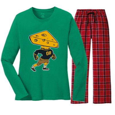 Green Bay Football Mascot Cheese Man Women's Long Sleeve Flannel Pajama Set 