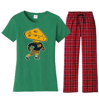 Green Bay Football Mascot Cheese Man Women's Flannel Pajama Set