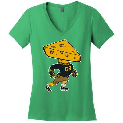 Green Bay Football Mascot Cheese Man Women's V-Neck T-Shirt