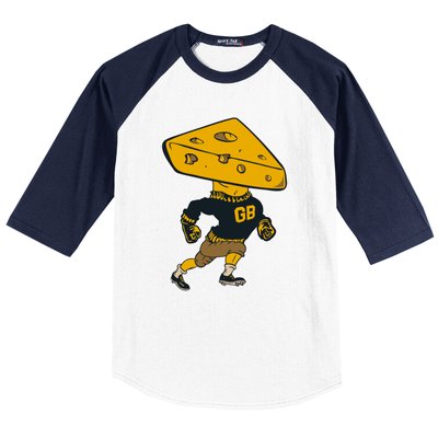 Green Bay Football Mascot Cheese Man Baseball Sleeve Shirt