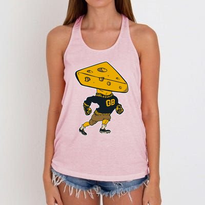 Green Bay Football Mascot Cheese Man Women's Knotted Racerback Tank