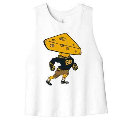 Green Bay Football Mascot Cheese Man Women's Racerback Cropped Tank