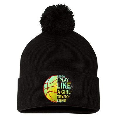 Girls Basketball Funny Gift Pom Pom 12in Knit Beanie