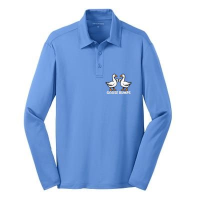 Goose Bumps Funny Pun Bff Goose Geese Humor Silk Touch Performance Long Sleeve Polo