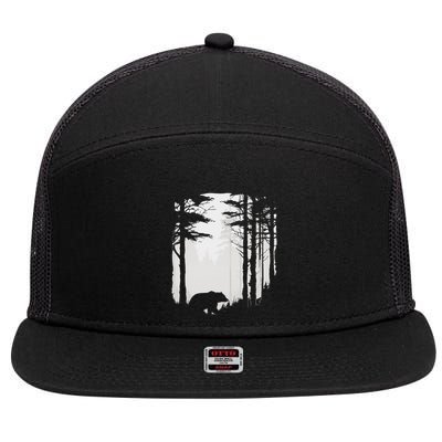 Graphic Bear Forest Wildlife Silhouette Mist Wilderness 7 Panel Mesh Trucker Snapback Hat