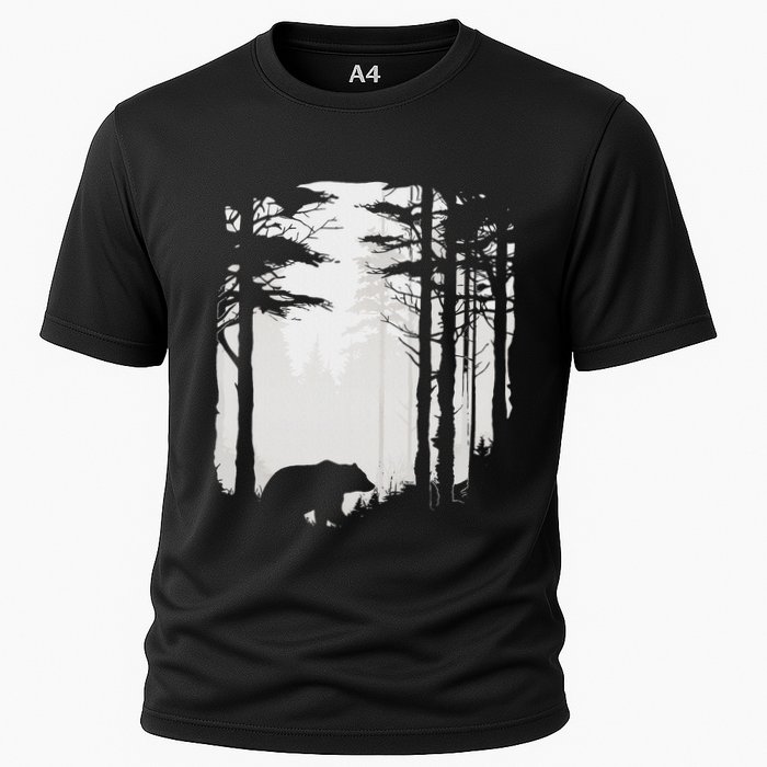 Graphic Bear Forest Wildlife Silhouette Mist Wilderness Cooling Performance Crew T-Shirt