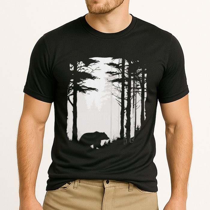 Graphic Bear Forest Wildlife Silhouette Mist Wilderness Cooling Performance Crew T-Shirt